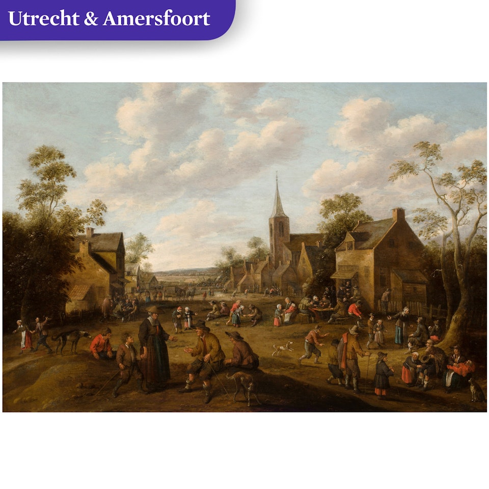 A village scene with a woman distributing alms by Joost Cornelisz Droochsloot
