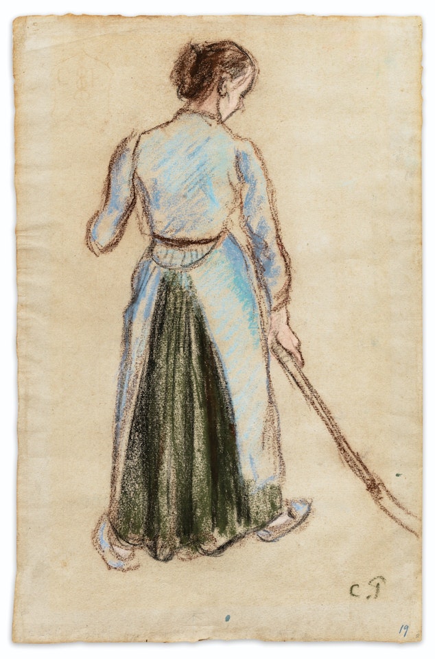 Etude pour une faneuse tenant une fourche, Eragny by Camille Pissarro