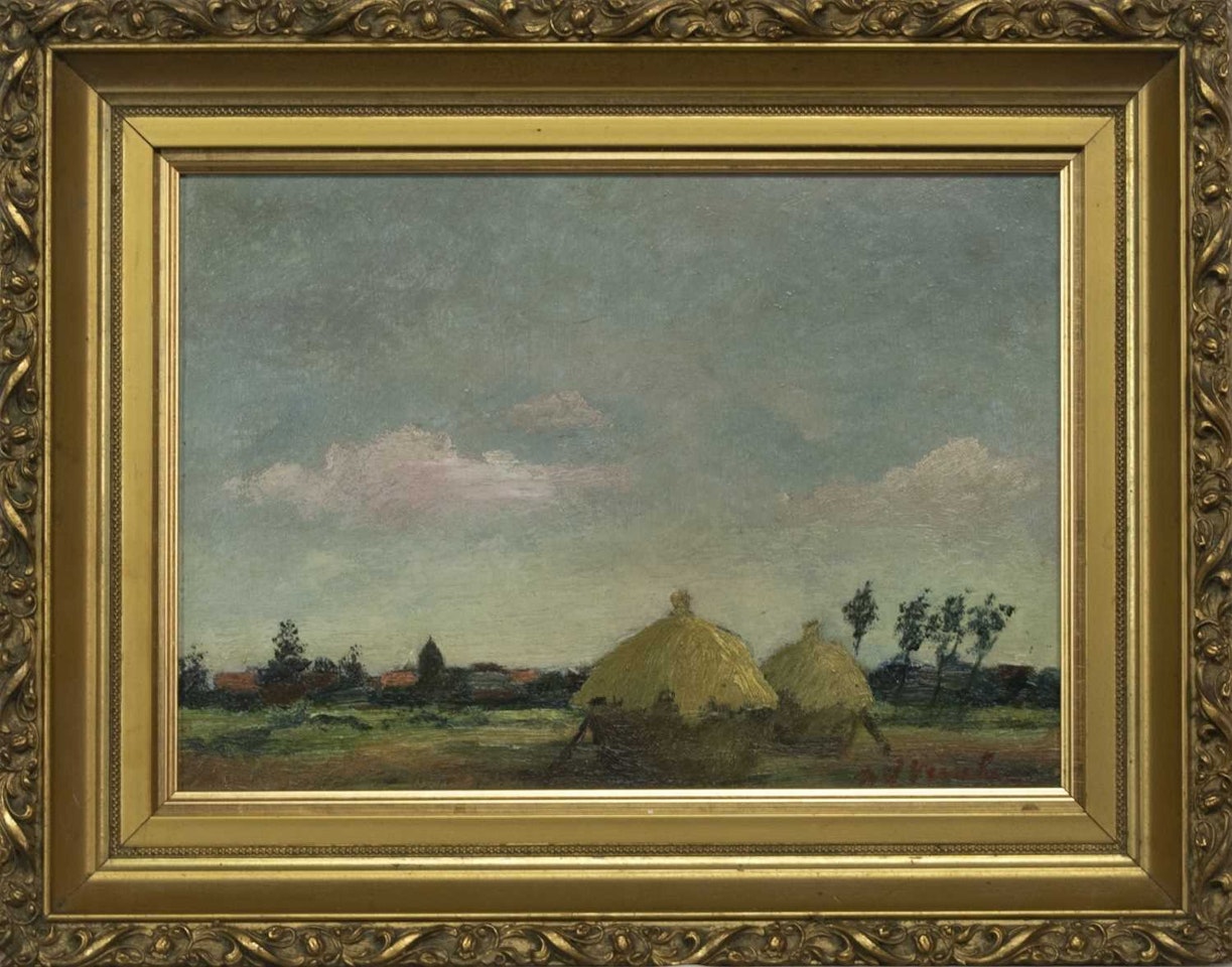 LANDSCAPE WITH HAYSTACKS by Continental School