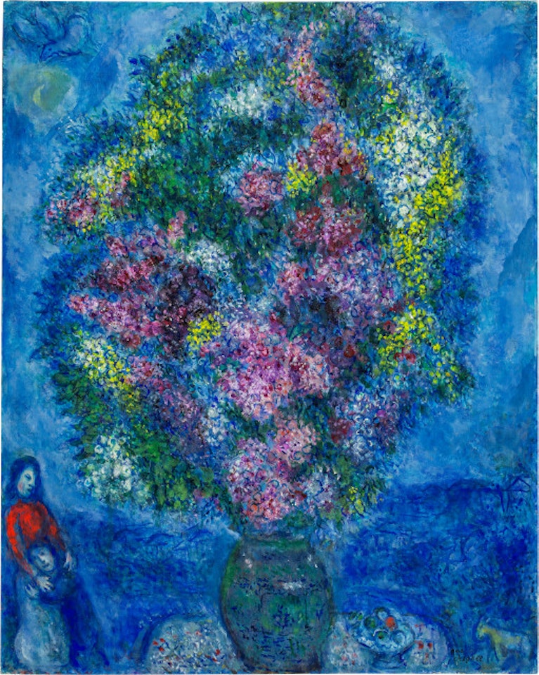 Le grand bouquet sur fond bleu by Marc Chagall