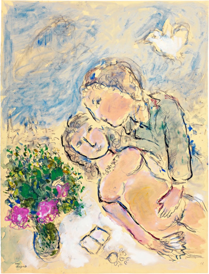 Repos du nu rose à l"éventail by Marc Chagall