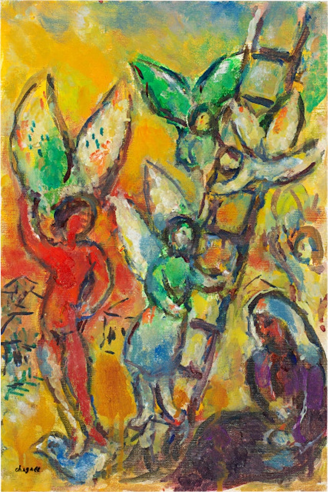 L"échelle de Jacob à l"ange rouge by Marc Chagall