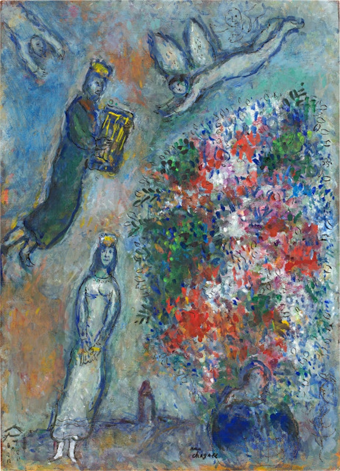 David et Bethsabée au grand bouquet by Marc Chagall