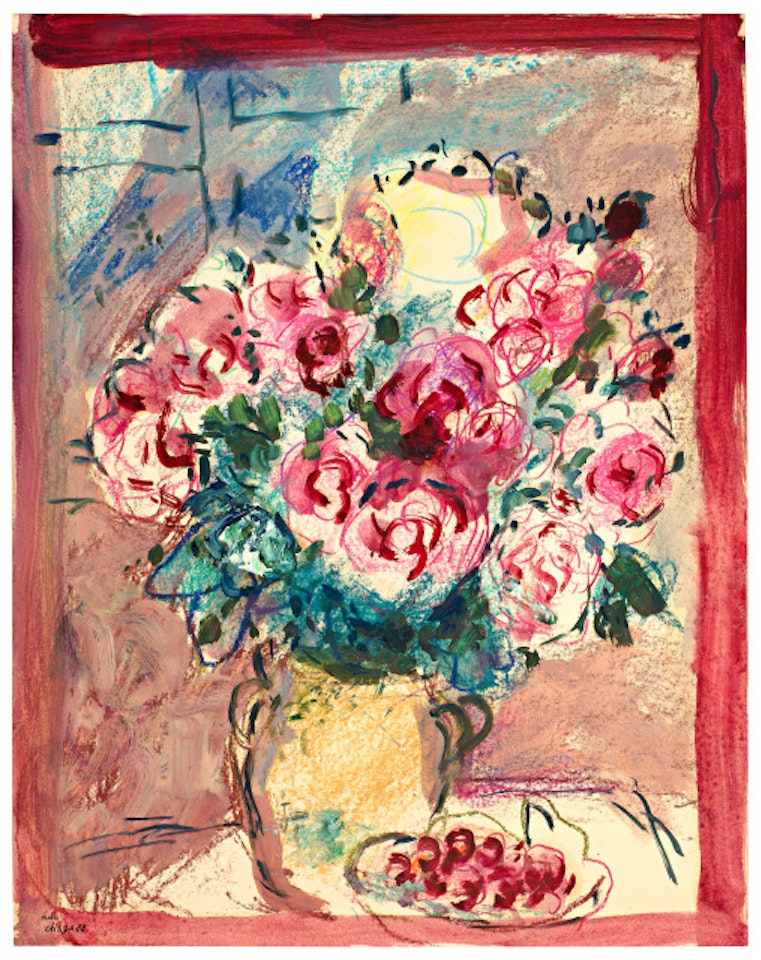 Grand bouquet de pivoines et cerises by Marc Chagall