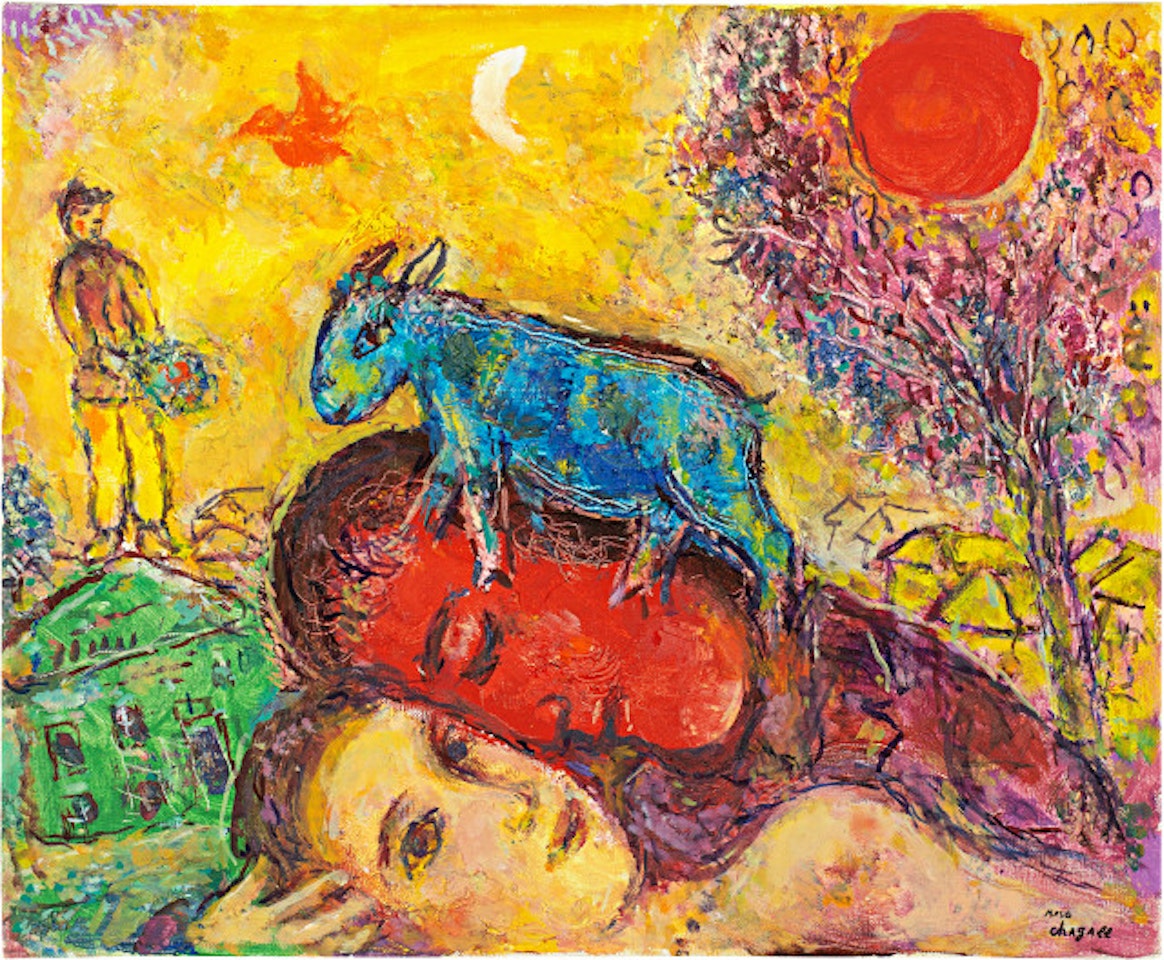 L"amoureux au profil rouge et l"âne bleu by Marc Chagall