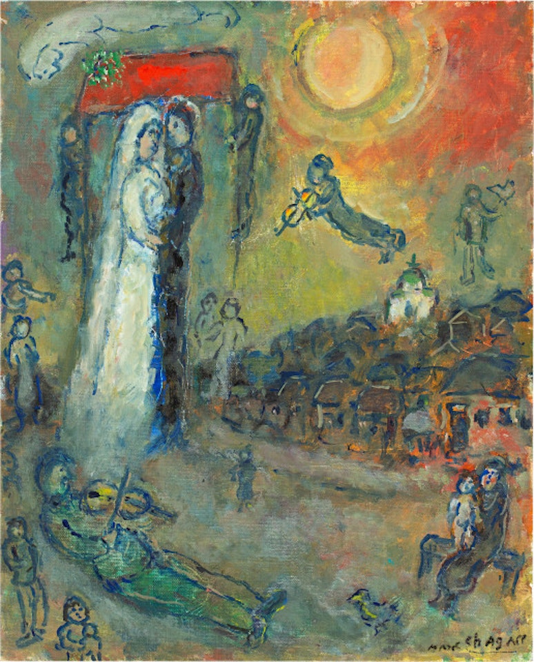 Mariés célébrés au village by Marc Chagall