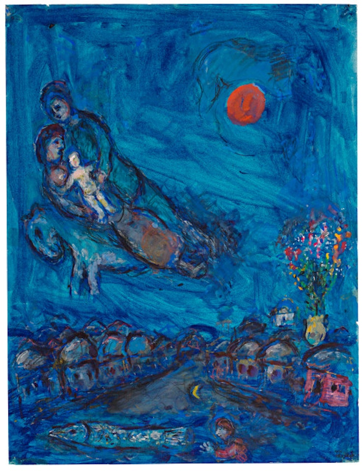 Envol nocturne dans le ciel bleu by Marc Chagall