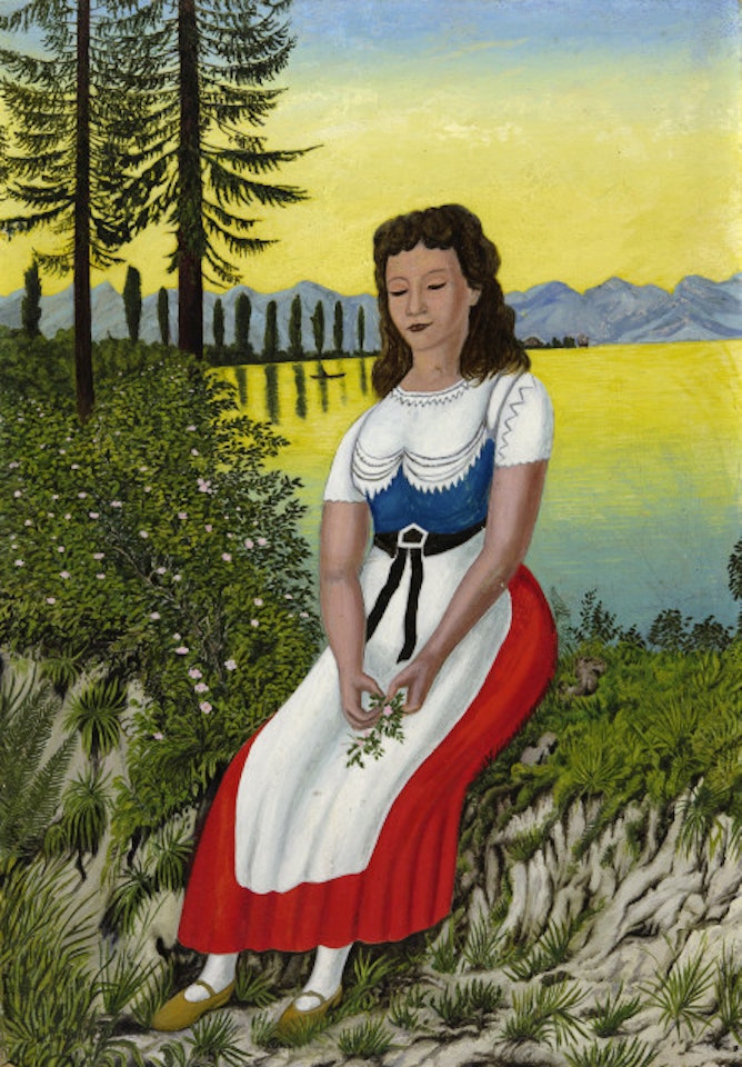 Mädchen vor Seelandschaft by Adolf Dietrich