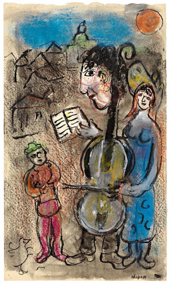 La lecture du violoncelliste au village by Marc Chagall