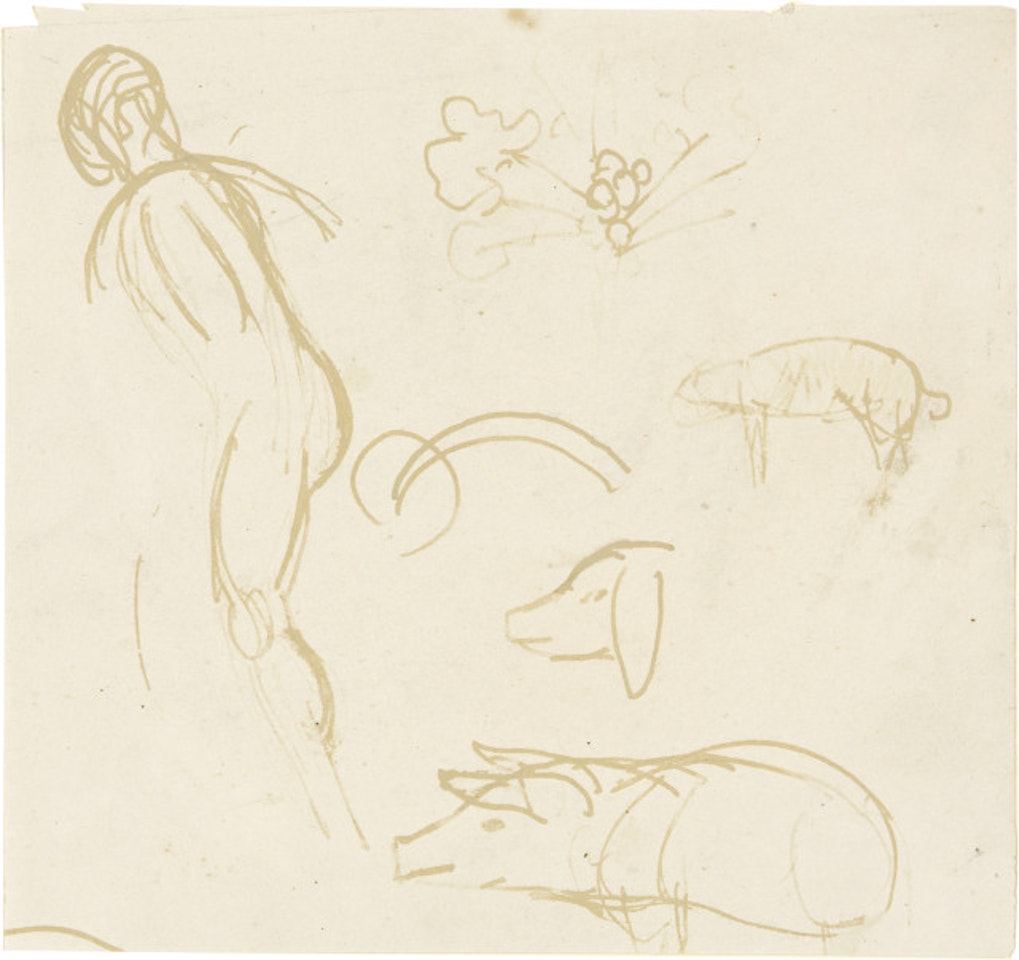 Skizzenblatt mit mehreren Schweinen und einer Figur by Paul Gauguin