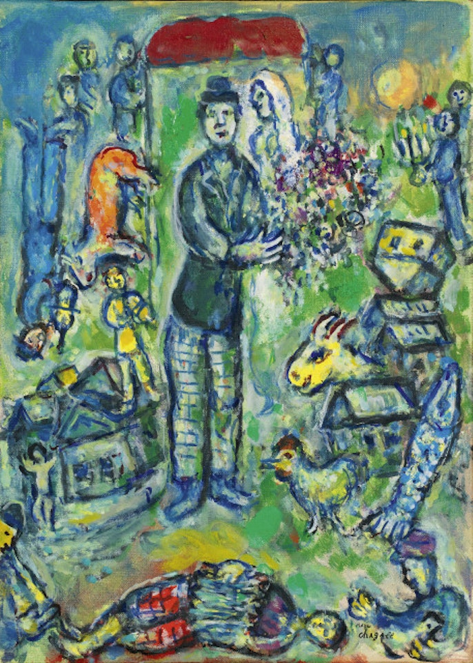 Les Mariés sur fond vert by Marc Chagall