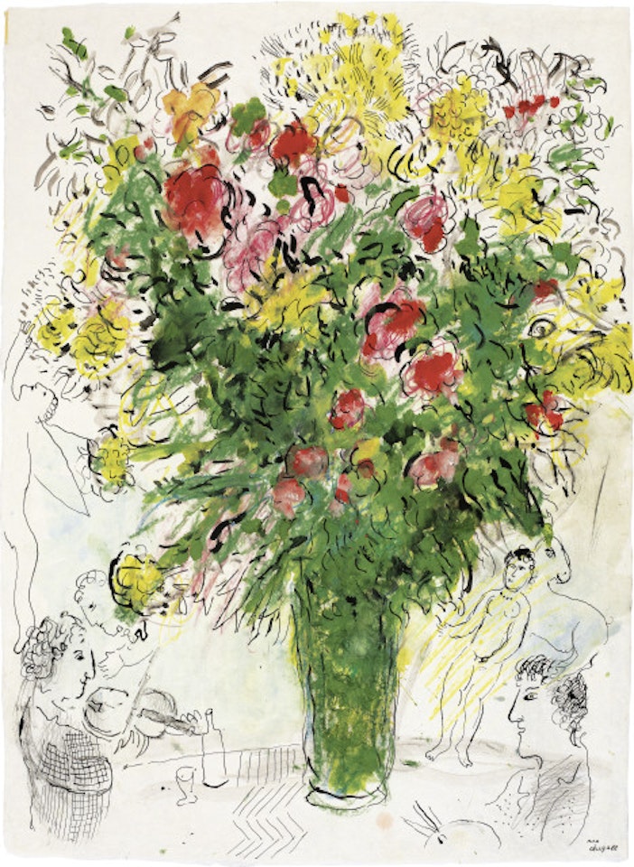 Large green bouquet of the painter by Marc Chagall