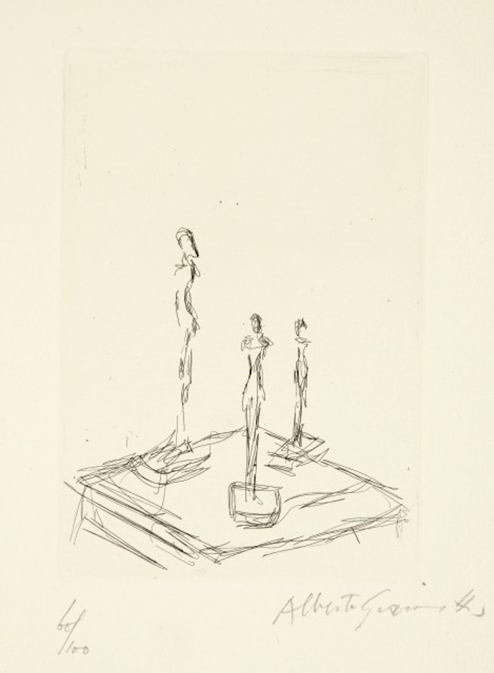 Trois figurines sur une sellette III by Alberto Giacometti