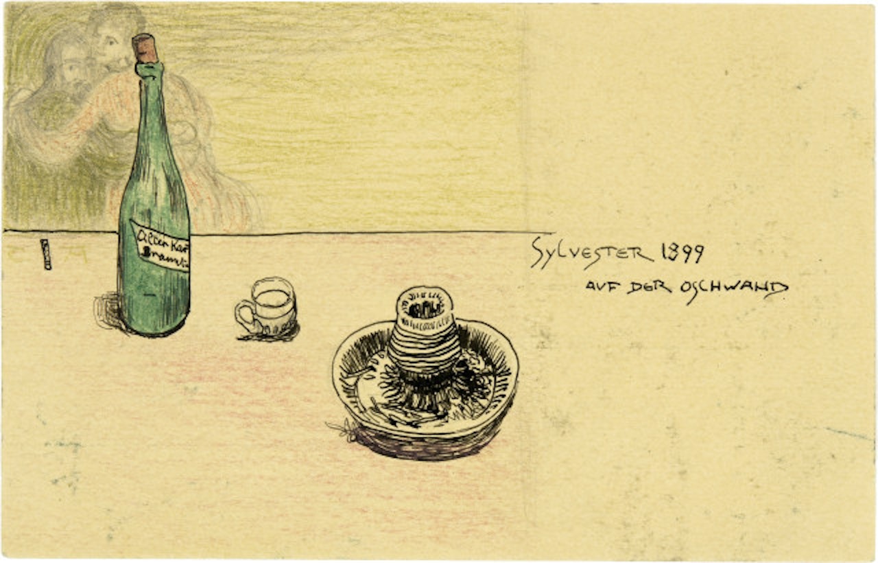 Stillleben mit Flasche. Postkarte by Cuno Amiet