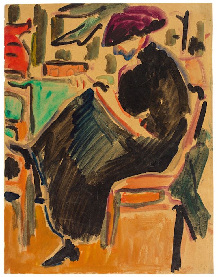 Auf einem Stuhl sitzende "Dodo" nach links, mit Hut by Ernst Ludwig Kirchner