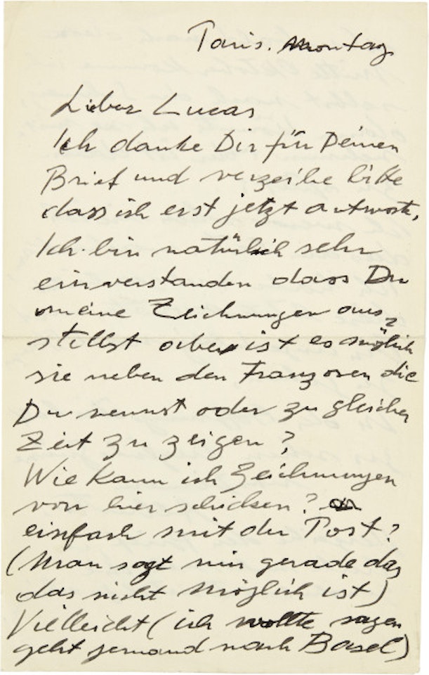 Handwritten letter to Lucas Lichtenhan from Paris by Alberto Giacometti