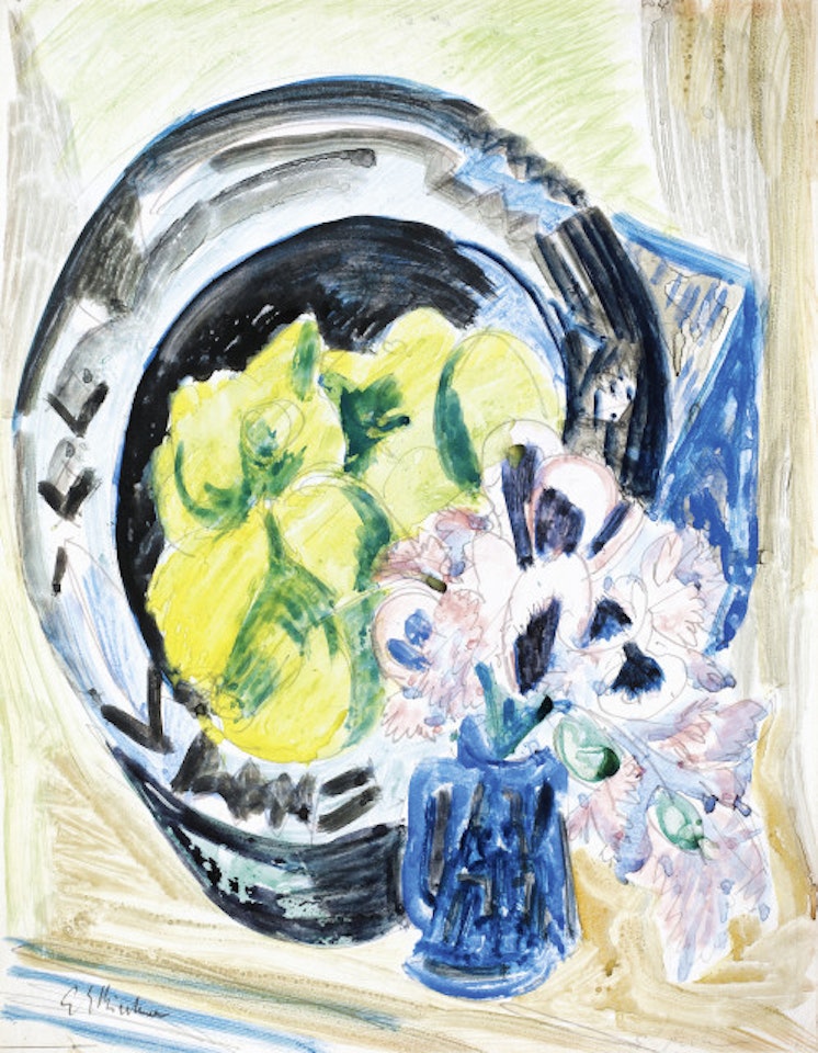 Stillleben - Blumen in Krug und Fruchtschale mit Zitronen by Ernst Ludwig Kirchner