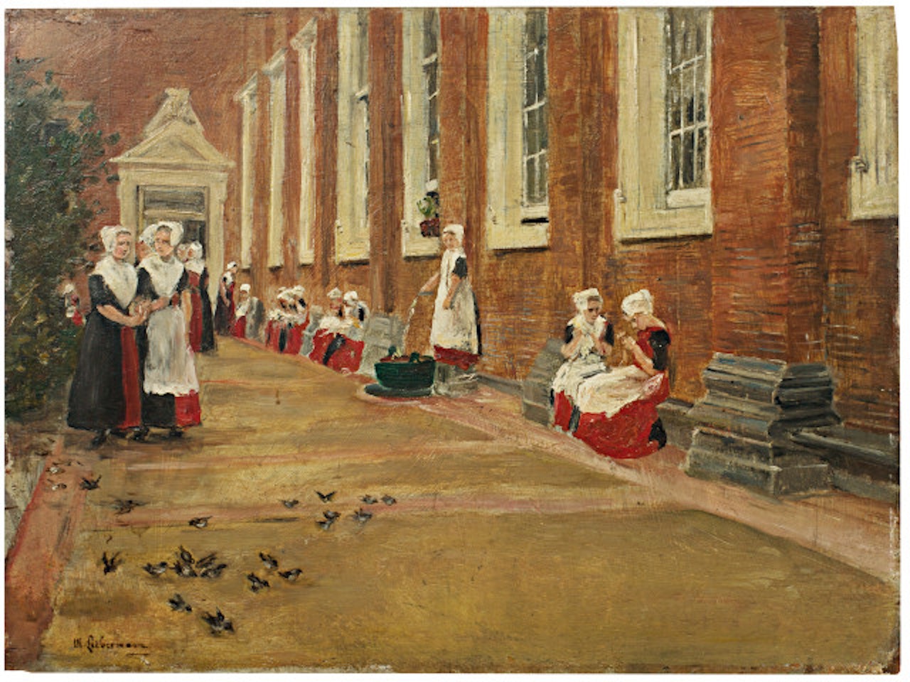 Studie zur "Freistunde im Amsterdamer Waisenhaus" - Ansicht des Innenhofes by Max Liebermann