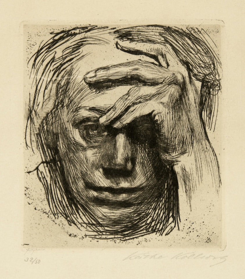 Selbstbildnis mit der Hand an der Stirn by Kathe Kollwitz