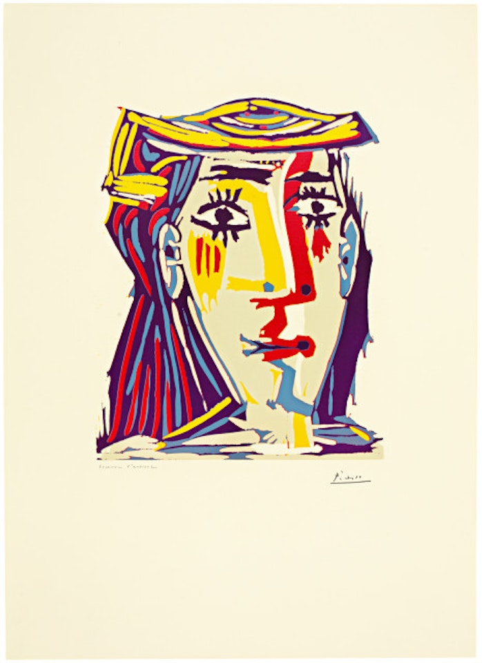 Portrait de Jacqueline au chapeau de paille multicolore by Pablo Picasso