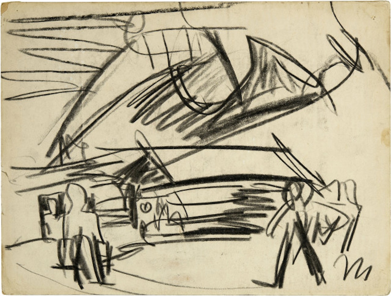 Landschaft mit Bauernhaus und Figuren bei Davos by Ernst Ludwig Kirchner
