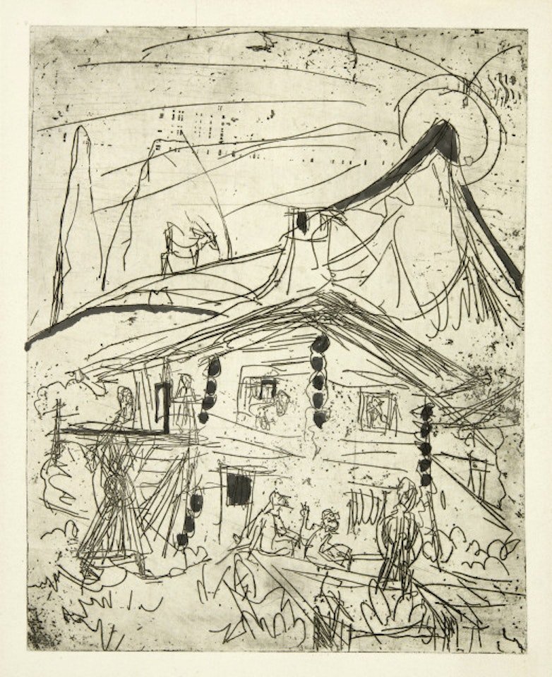 Alphütte in untergehender Sonne by Ernst Ludwig Kirchner