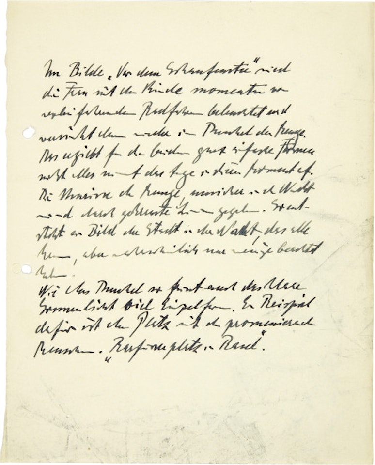 Handwritten text over the picture "In front of the shop window" by Ernst Ludwig Kirchner