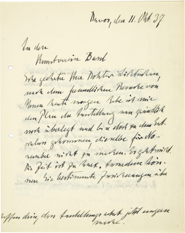 Handschriftlicher Brief an Lukas Lichtenhan, Leiter der Kunsthalle Basel by Ernst Ludwig Kirchner
