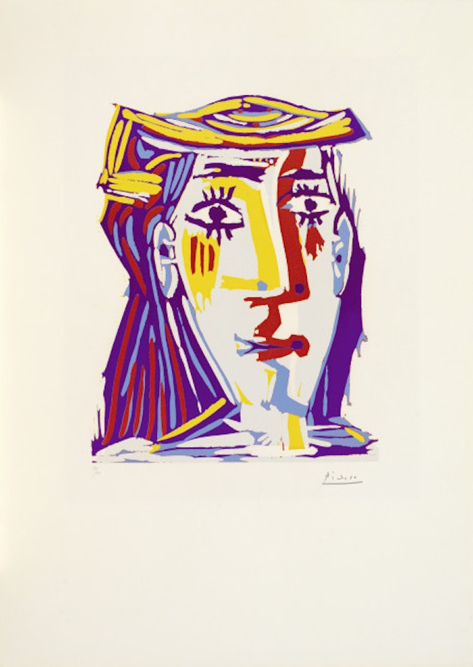 Portrait de Jacqueline au chapeau de paille multicolore by Pablo Picasso