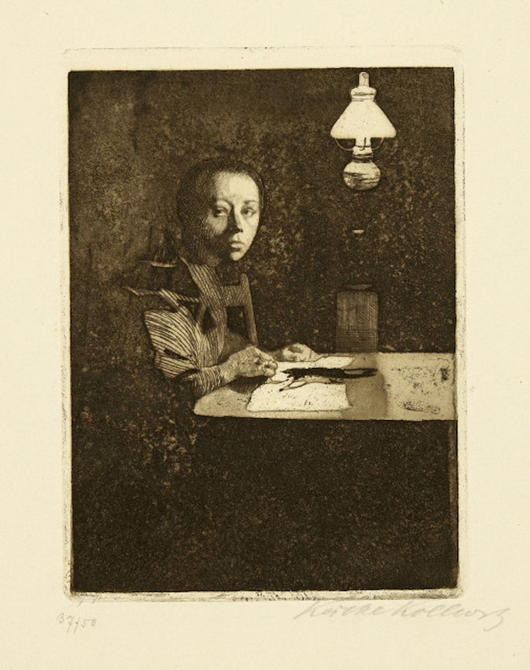 Selbstbildnis am Tisch; Endgültige Fassung by Kathe Kollwitz