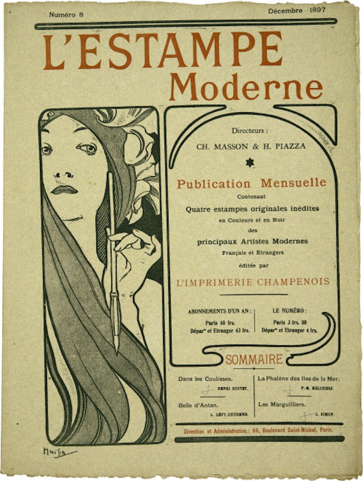 Femme à la plume (L"Estampe Moderne, Titelblatt des Umschlages) by Alphonse Mucha