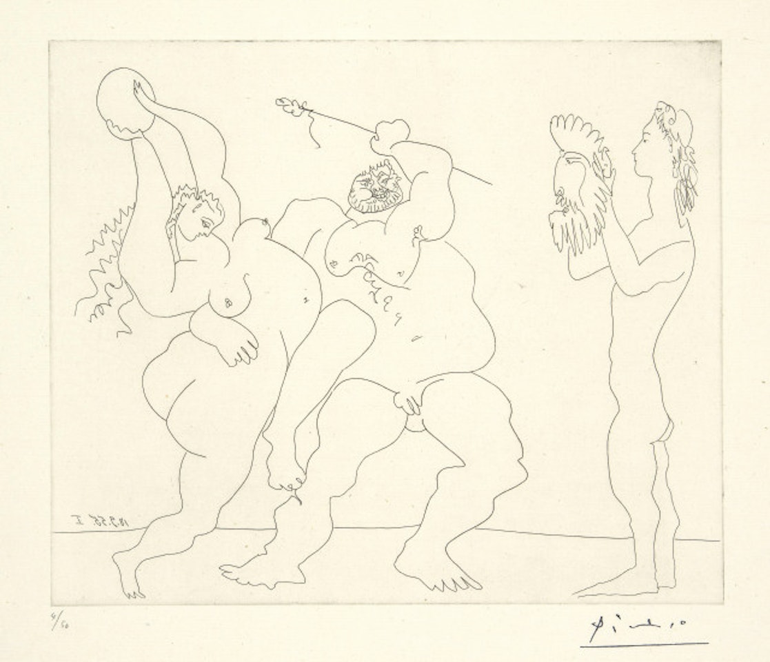 Bacchanal with young man in mask by Pablo Picasso