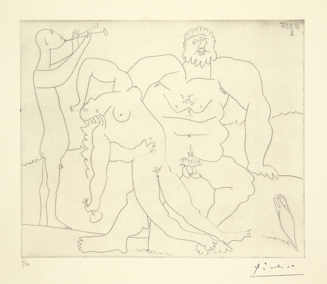 Bacchanal with the flutist by Pablo Picasso