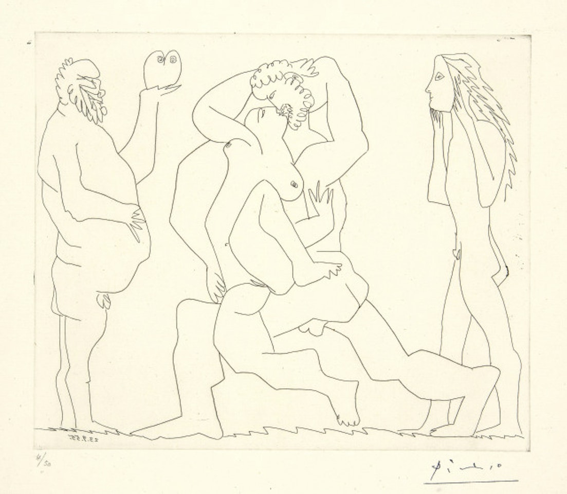  Bacchanal with the owl and the masked young man by Pablo Picasso