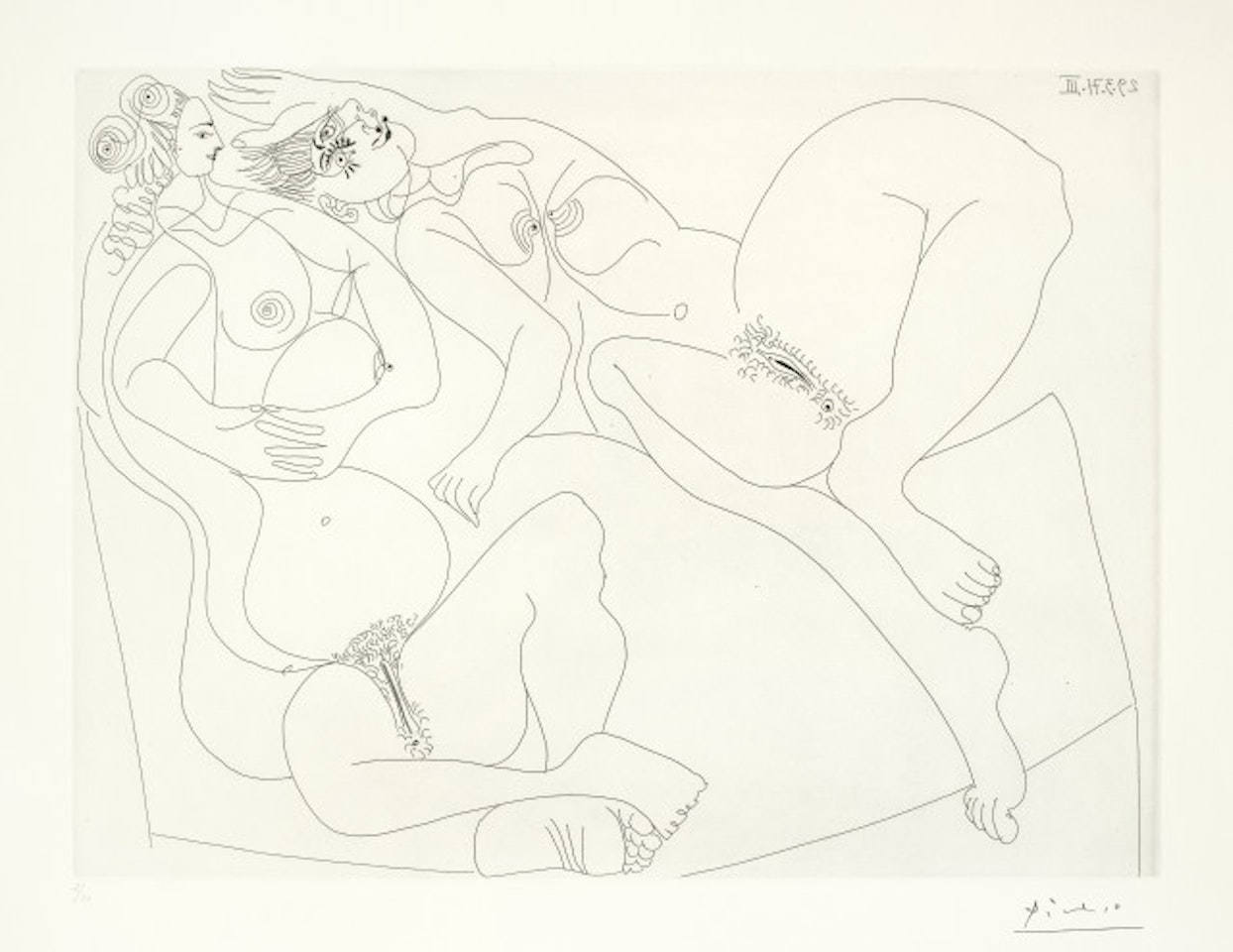 Repos - Deux filles bavardant; Blatt 99 der Folge "156 gravures" by Pablo Picasso