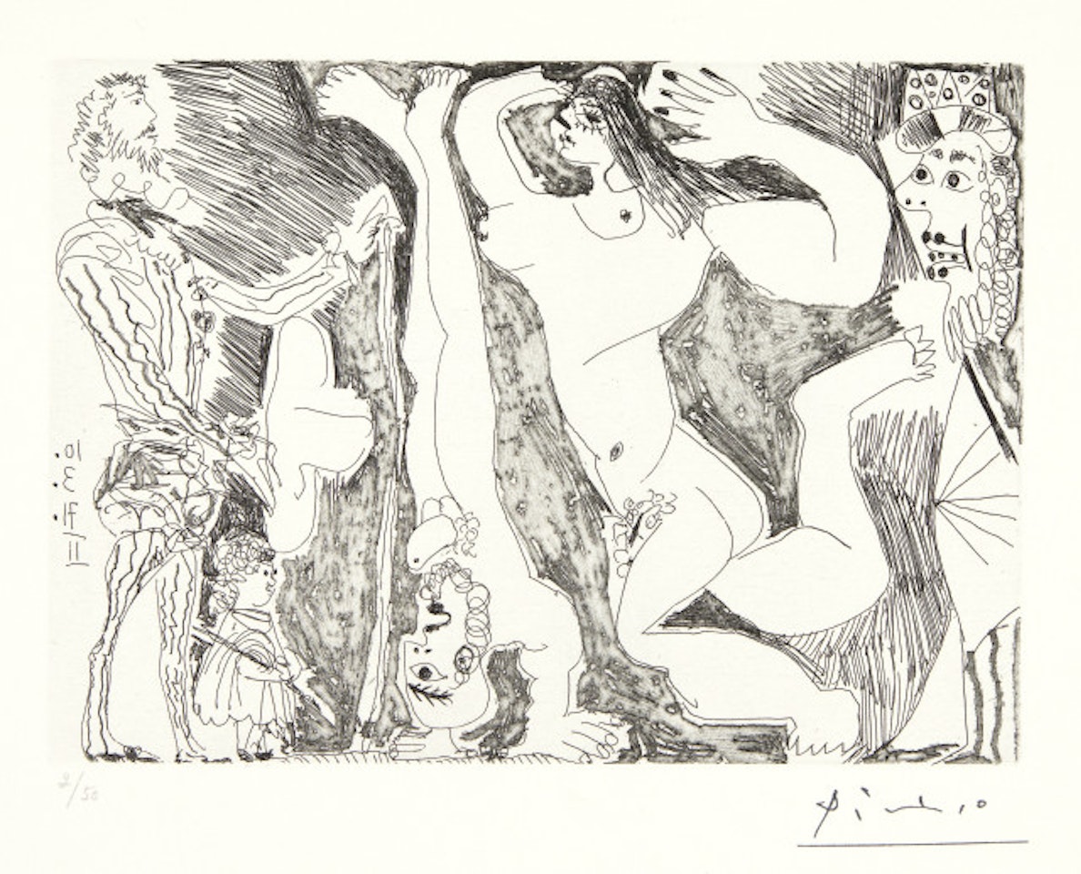 L"Acrobate, avec femme, et spectateurs du XVIe siecle Blatt 73 der Folge "156 gravures" by Pablo Picasso