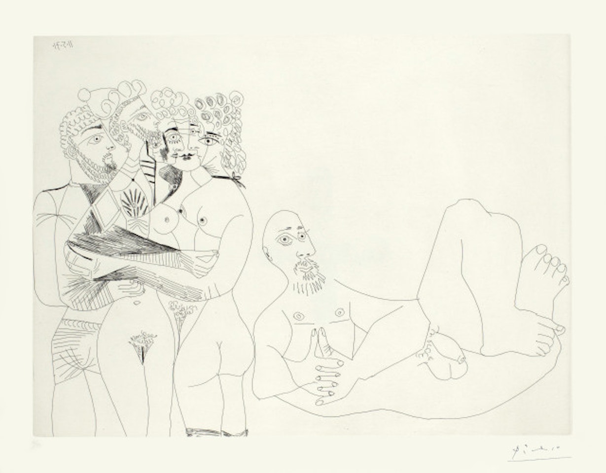 Barbu fantasmant, femmes, homme, et homme grec au corps de femme Blatt 122 der Folge "156 gravures" Mougins, 11 May by Pablo Picasso