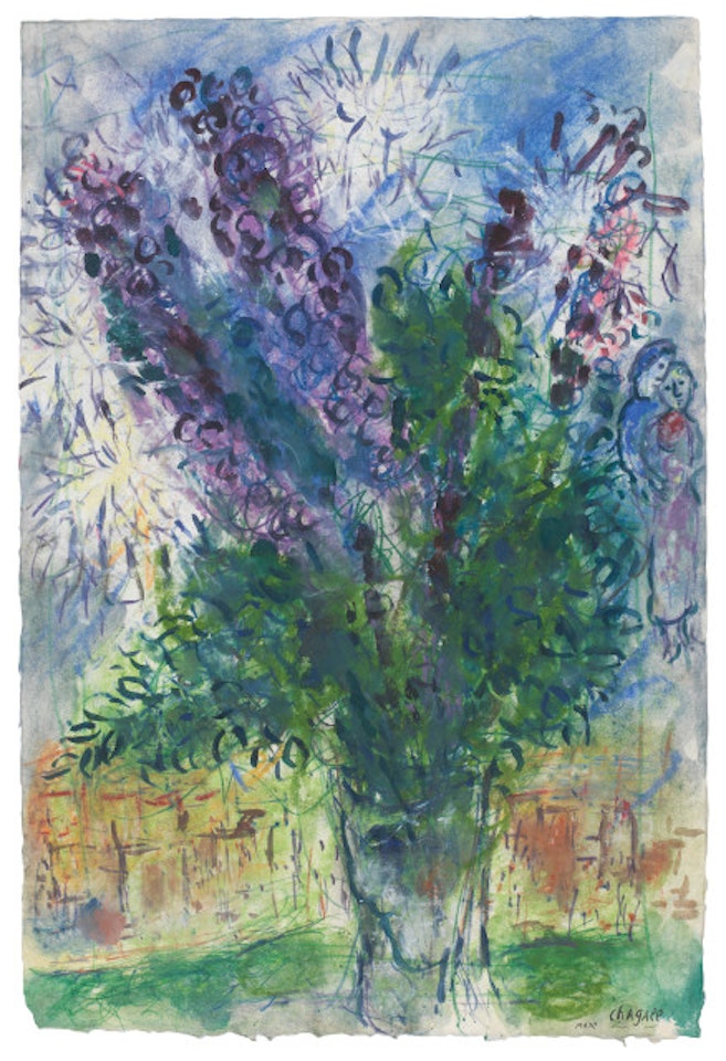 Grand bouquet of lupins violets by Marc Chagall