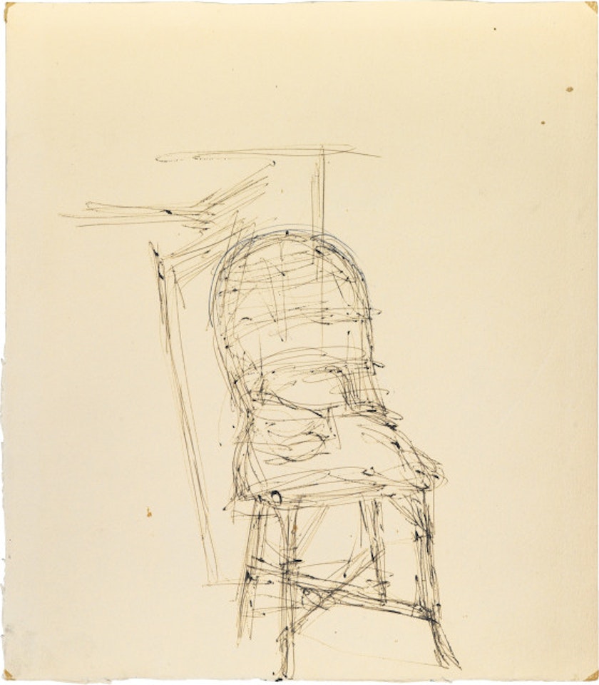 Chaise in the studio (recto) / Sculpture on sellette and chaise in the studio (verso) by Alberto Giacometti