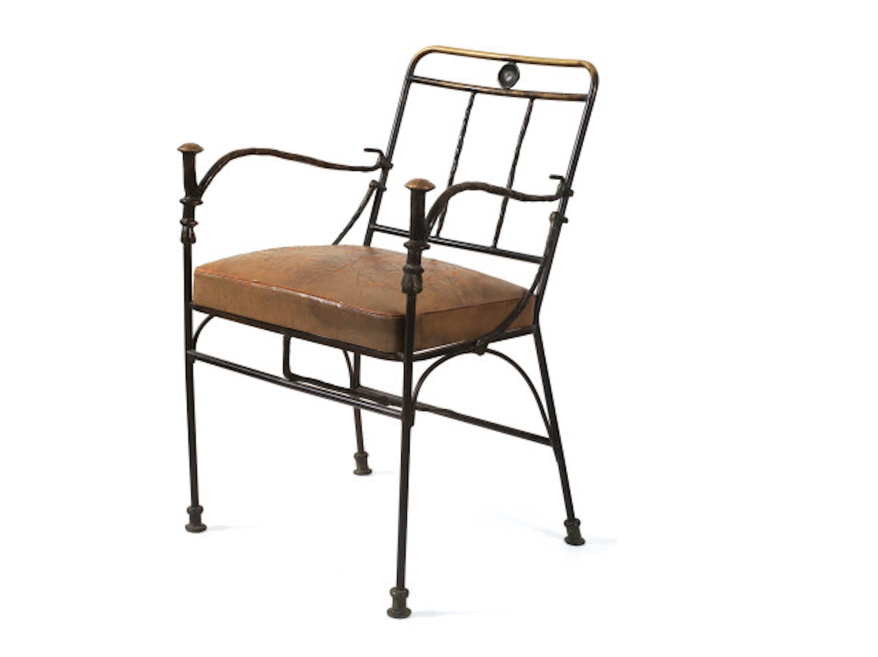 Two armchairs, on the armrests at the front with buttons as a grip by Diego Giacometti