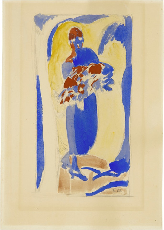 Young woman (Anna Amiet) with a bouquet of flowers by Cuno Amiet