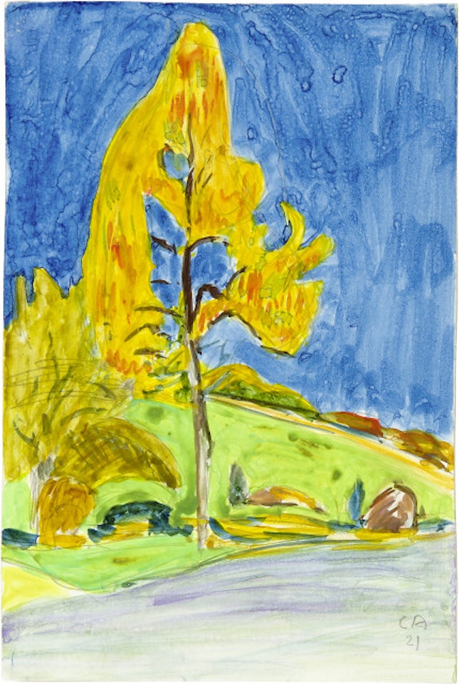 Landscape with yellow autumn tree by Cuno Amiet