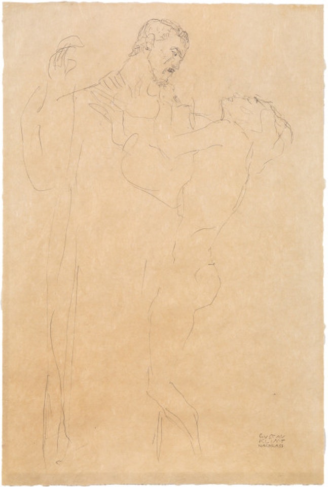 Standing lovers - preliminary study for Stoclet frieze (The Fulfillment) by Gustav Klimt