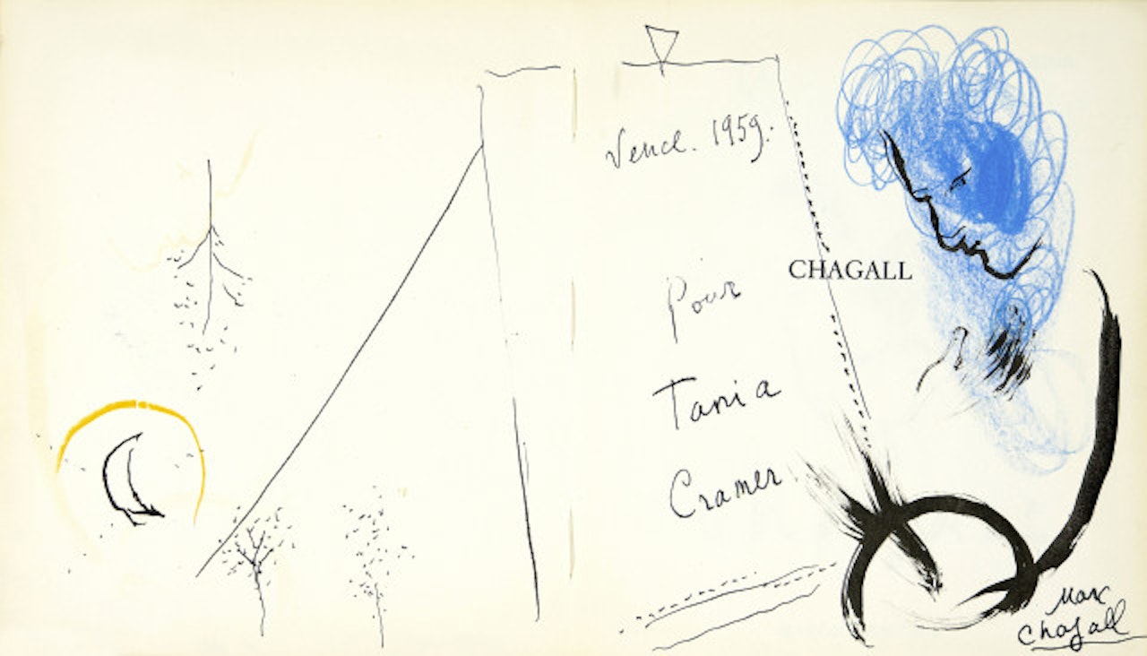 Painted blue profile for Tania Cramer Vence by Marc Chagall