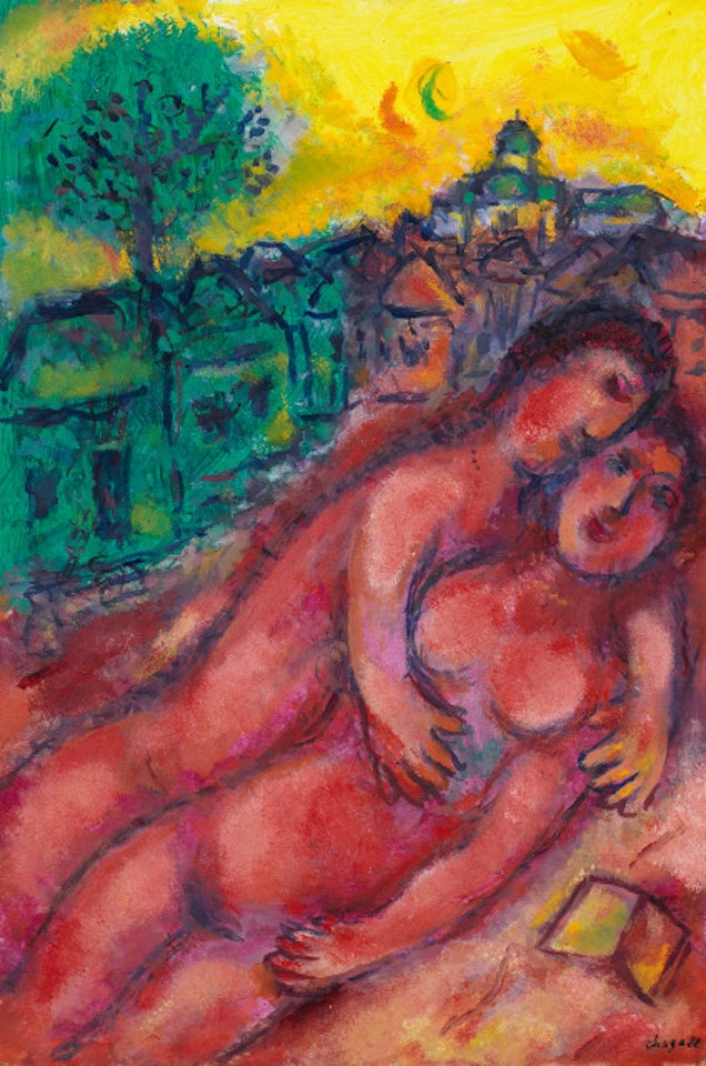 Couple in rouge by Marc Chagall