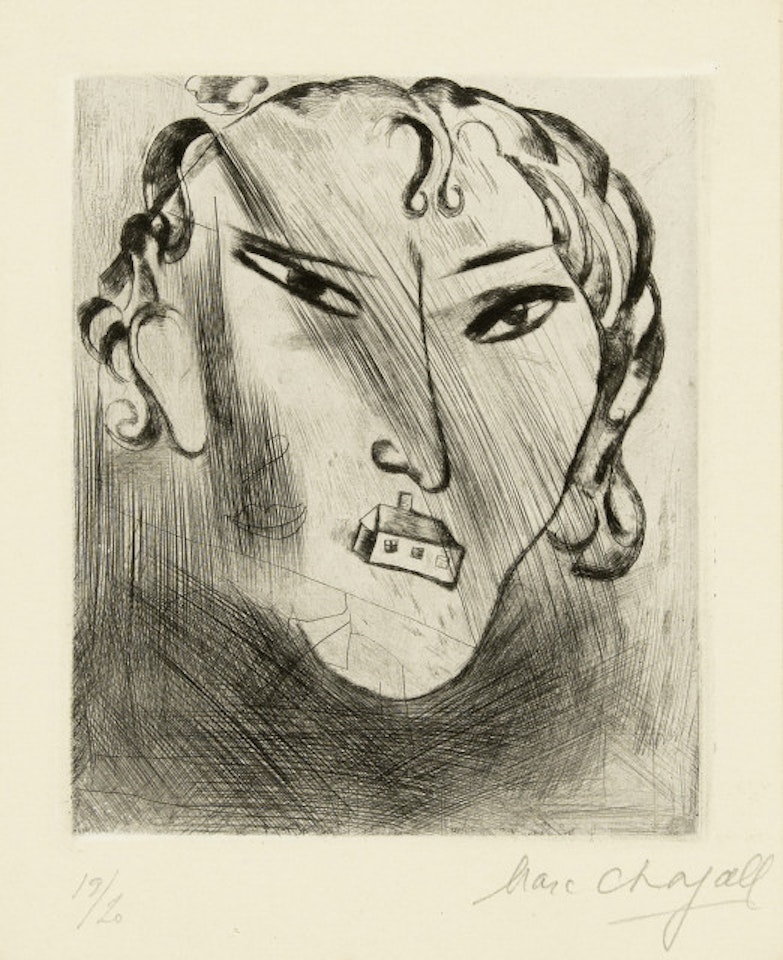 Autoportrait bouche maison by Marc Chagall