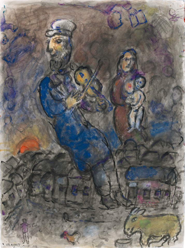 Violoniste and maternité au-dessus des toits by Marc Chagall