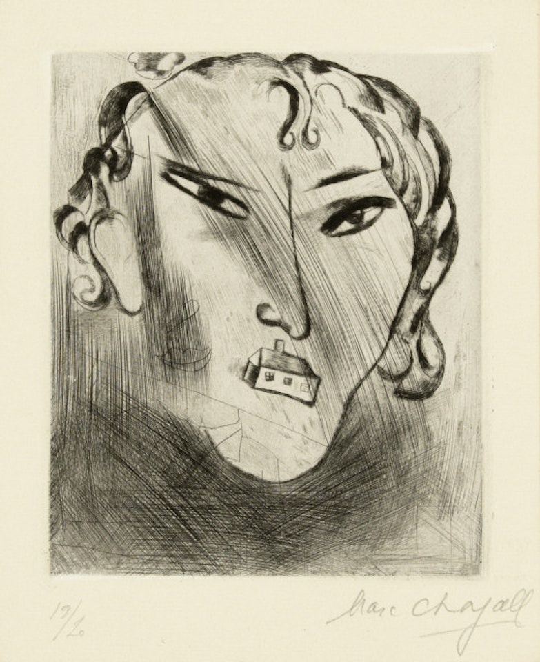 Self-portrait with house in the face by Marc Chagall