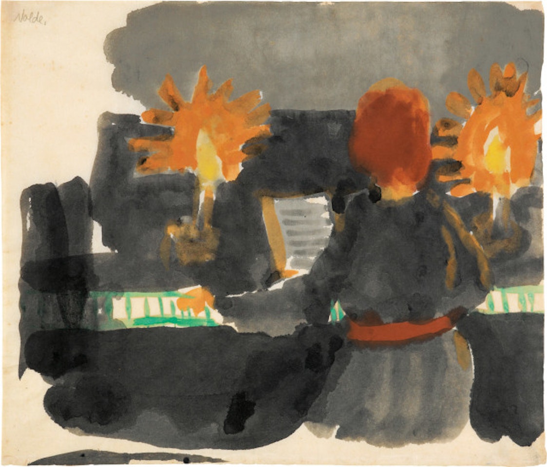 Piano player in back view - Ada Nolde at the piano by Emil Nolde