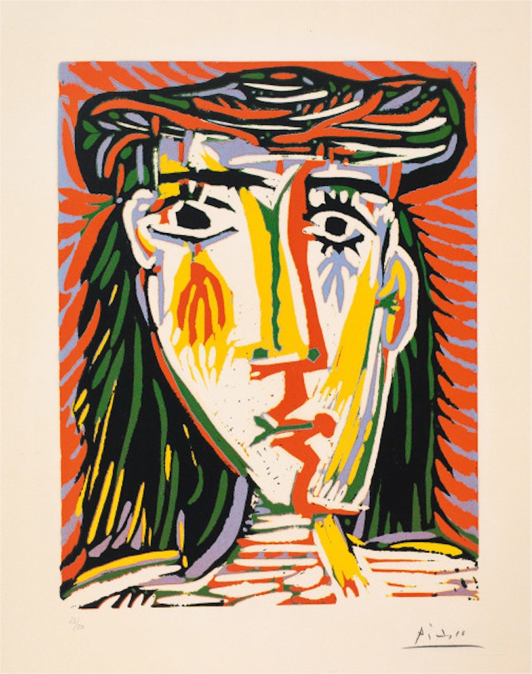 Jacqueline in a sequin hat by Pablo Picasso